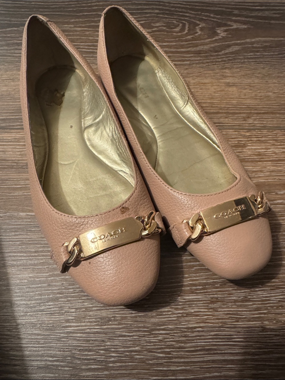 Coach Blush Pink Leather Ballet Flats with Gold Plaque